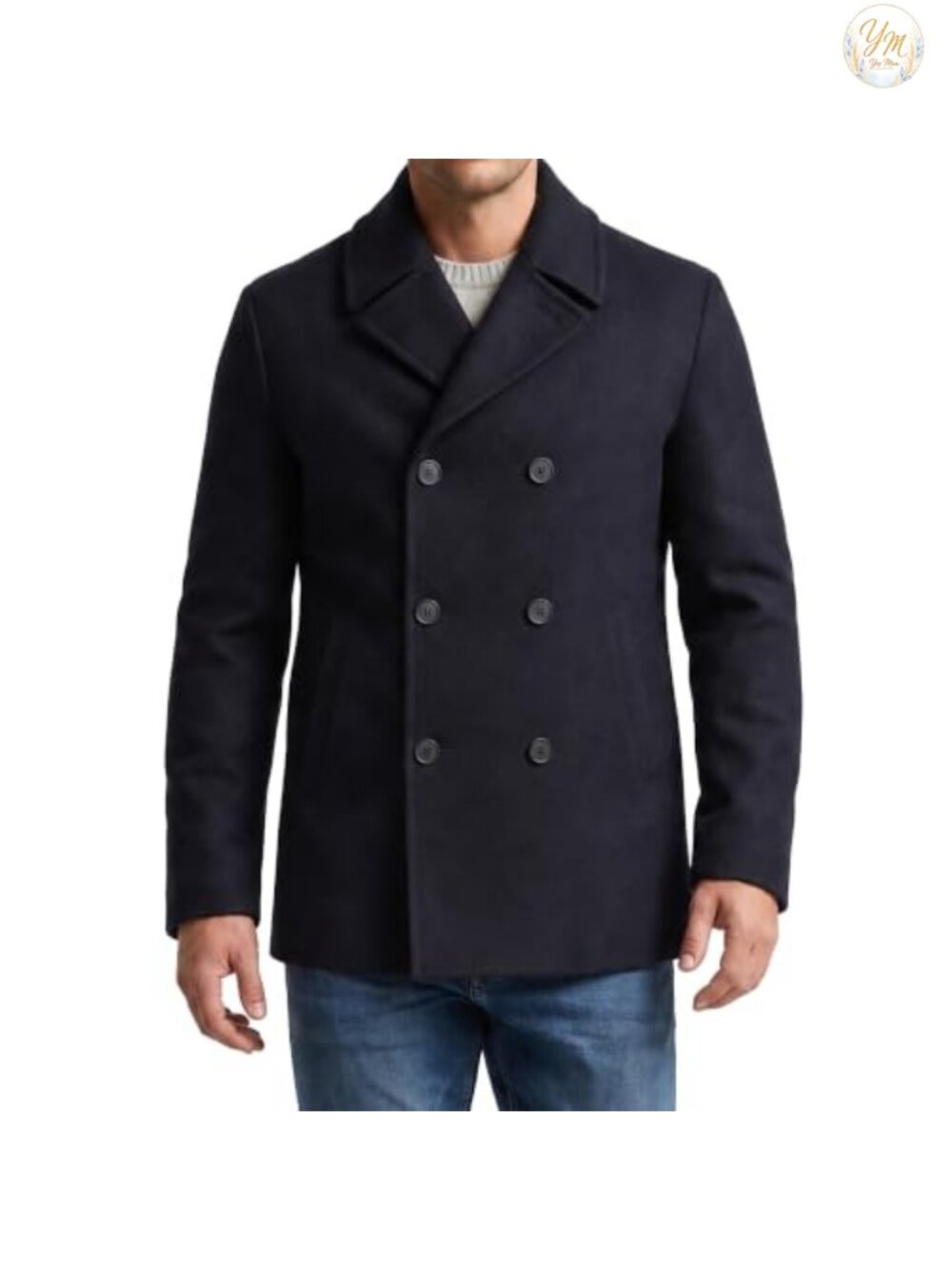 Wool Blend Peacoat Double Breasted Notch Lapel Winter Coat